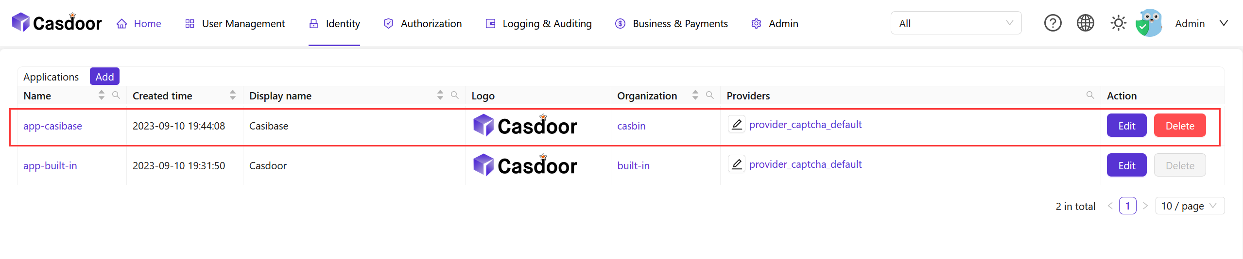 Casdoor-applications-view